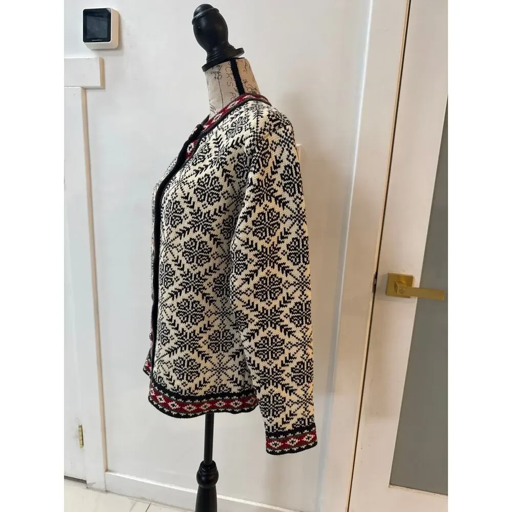 Vintage L.L.Bean 100% cotton Nordic Fair Isle cardigan sweater size M - Picture 3 of 12